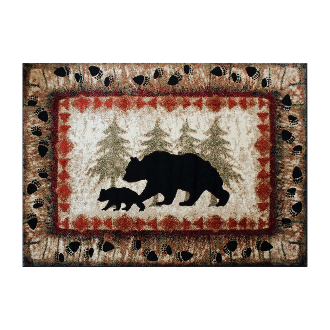 Masada Rugs Cabin/Lodge Theme Area Rug with Bear and Cub Scene